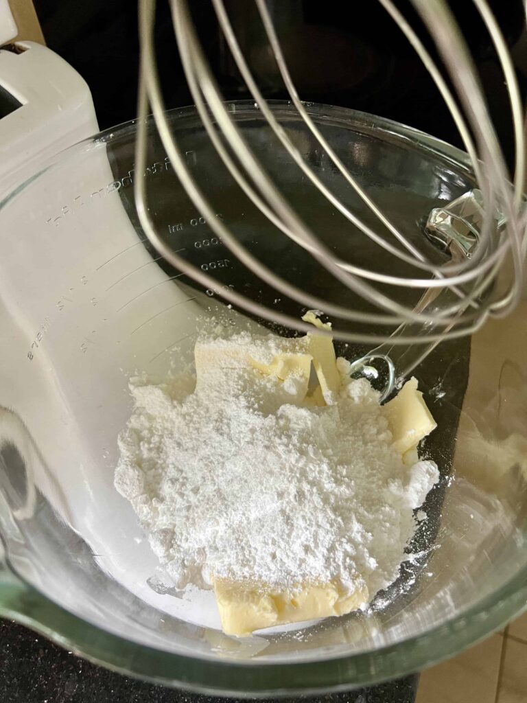 Mixing butter and sugar in a stand mixer