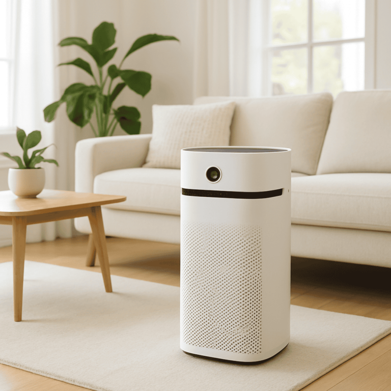Air purifier in a living room