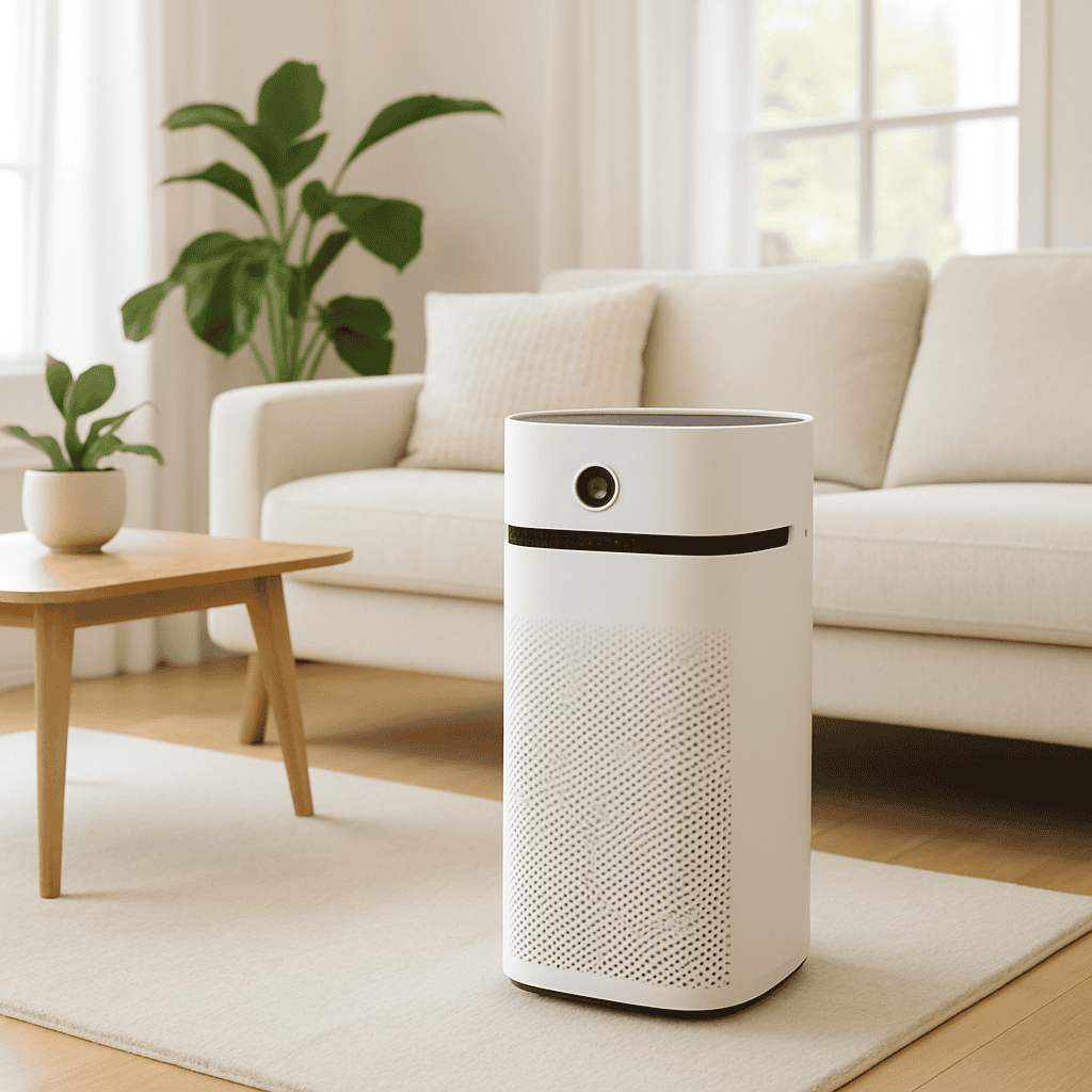 Air purifier in a living room