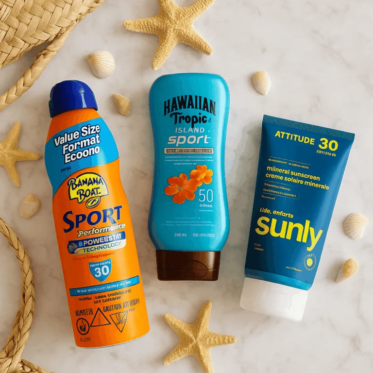 sunscreen ingredients to avoid - chemical and physical sunscreen on a table